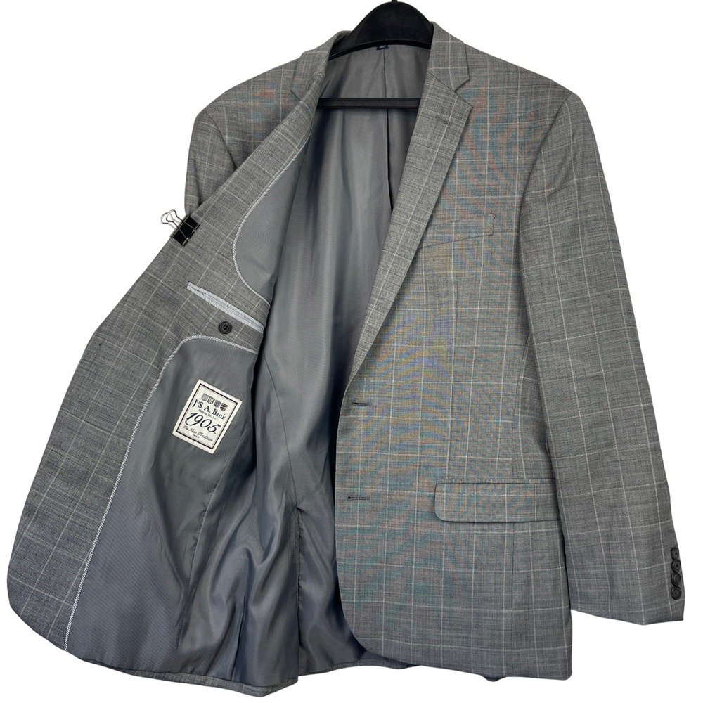 Jos A Bank 1905 Gray Windowpane Plaid 41R Slim Wool Blazer Sport Coat Jacket 2Bu